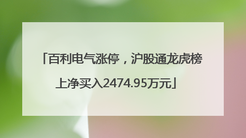 百利电气涨停，沪股通龙虎榜上净买入2474.95万元