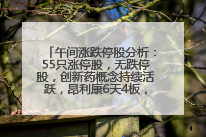 午间涨跌停股分析：55只涨停股，无跌停股，创新药概念持续活跃，昂利康6天4板，众生药业2连板