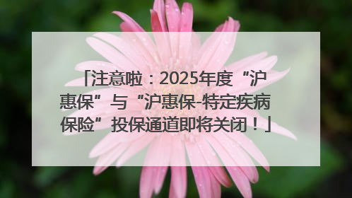 注意啦：2025年度“沪惠保”与“沪惠保-特定疾病保险”投保通道即将关闭！